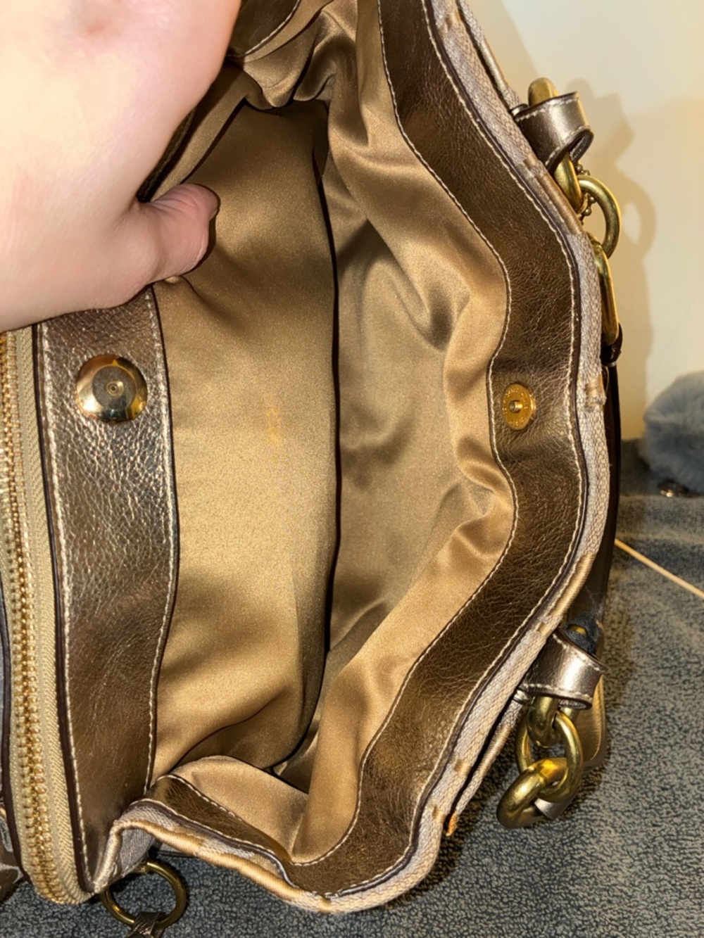 Coach Metallic Signature Satchel in Gold and Champagne - Picture 7 of 10
